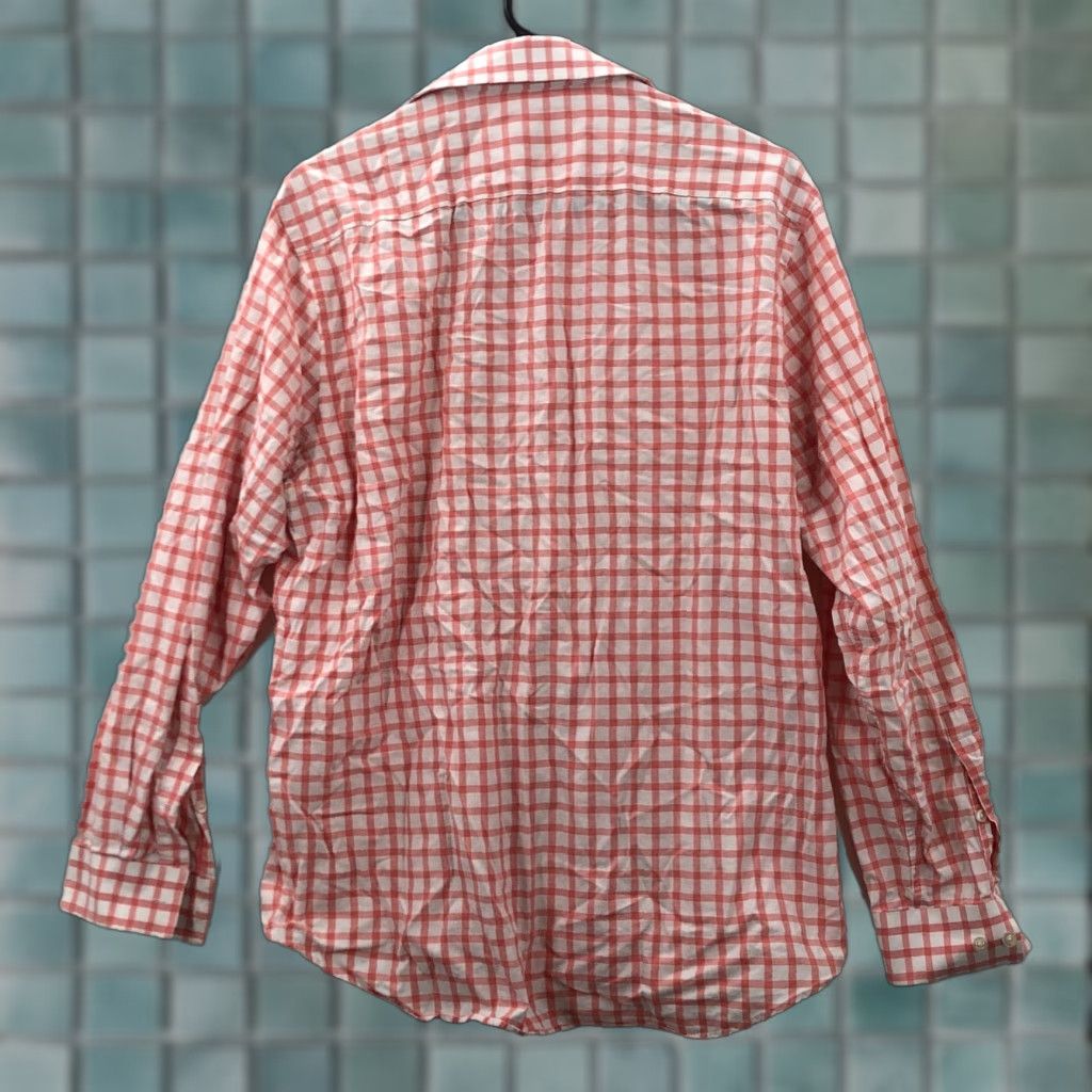 Michael Kors Michael Kors Mens Button-Up Shirt 16 Coral White Long Sleeve Collared Check Pattern Cotton Blend Casual Classic Mens Size US L / EU 52-54 / 3 - 1 Thumbnail