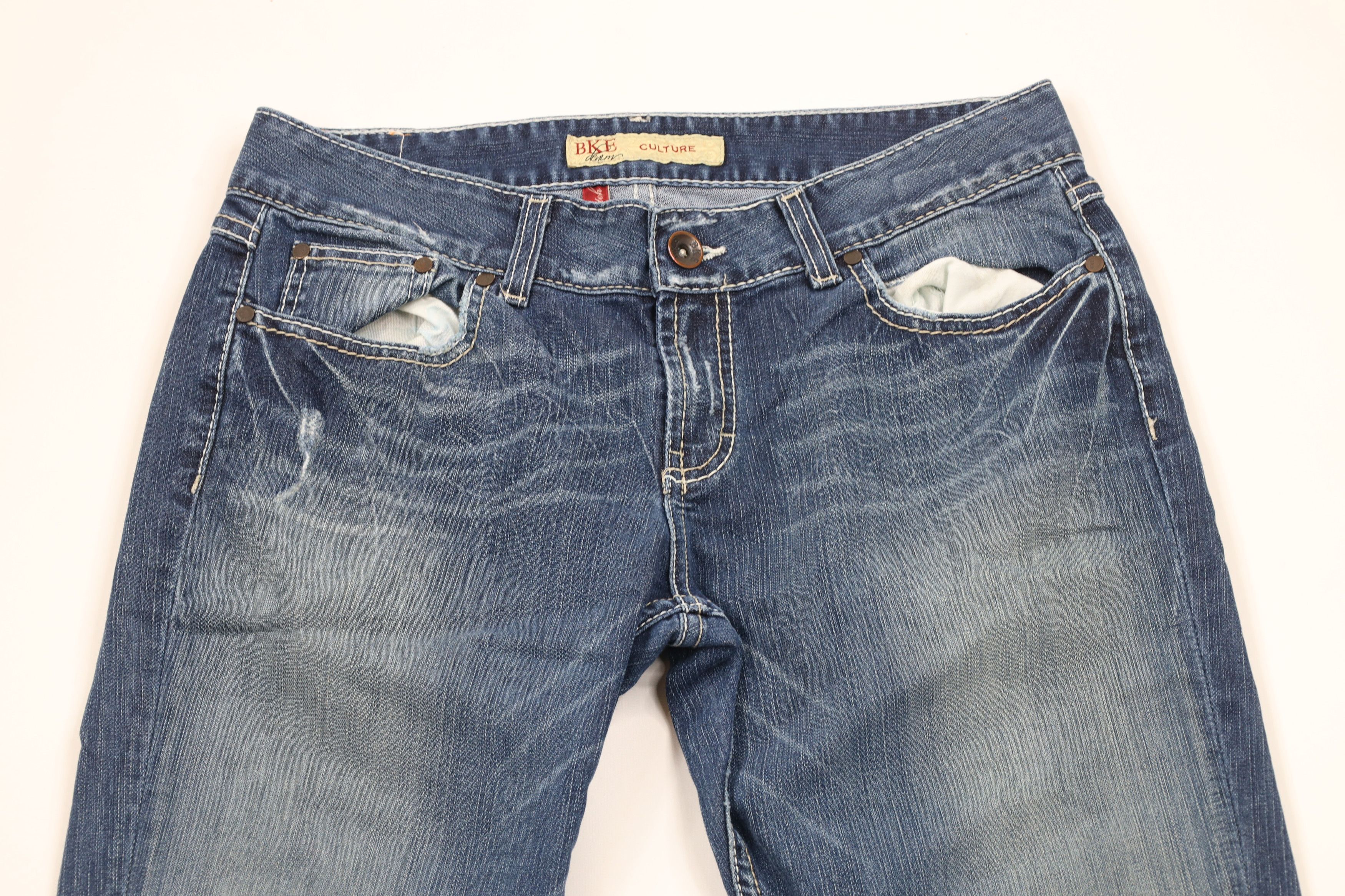 Vintage Buckle BKE Thick Stitch Stretch Culture Wide Leg Denim Jeans Size 32" / US 10 / IT 46 - 2 Thumbnail