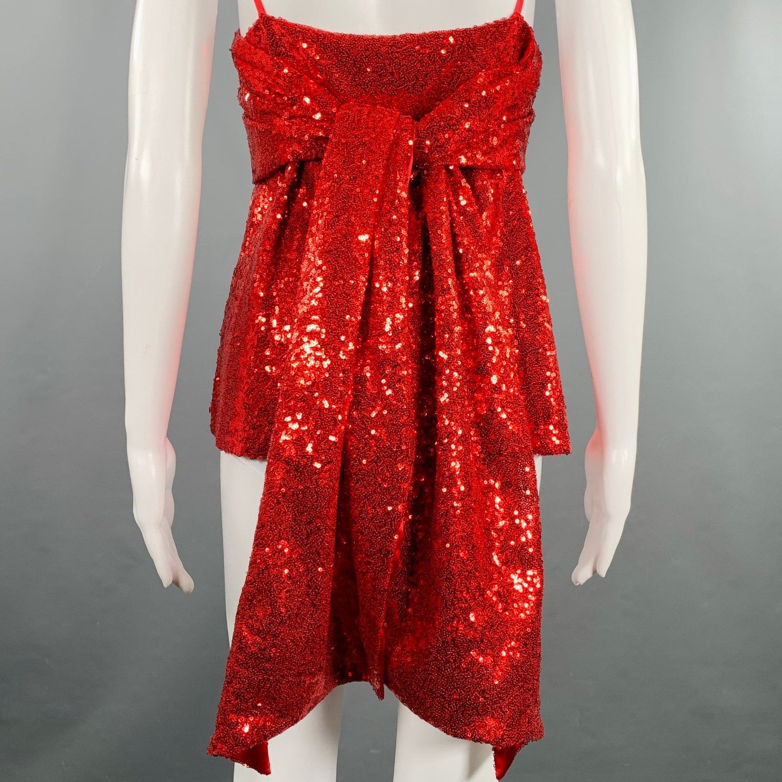 Prabal Gurung PRABAL GURUNG Size 2 Red Polyester Sequined Draped Dress Top Size XS / US 0-2 / IT 36-38 - 2 Thumbnail