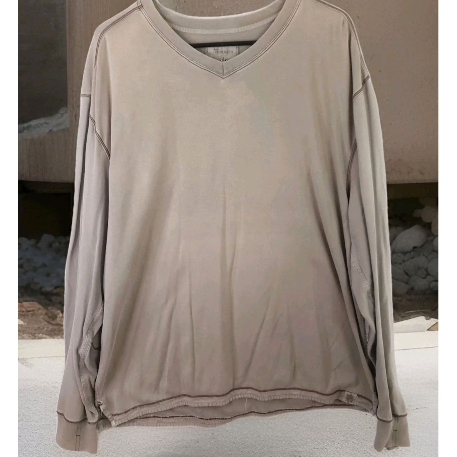 Vintage VINTAGE Thaddeus V-Neck Pullover Shirt Long Sleeve 2XL Beige Logo Knit Cotton Men Pullover Sports Kw 90s Size US XXL / EU 58 / 5 - 2 Thumbnail