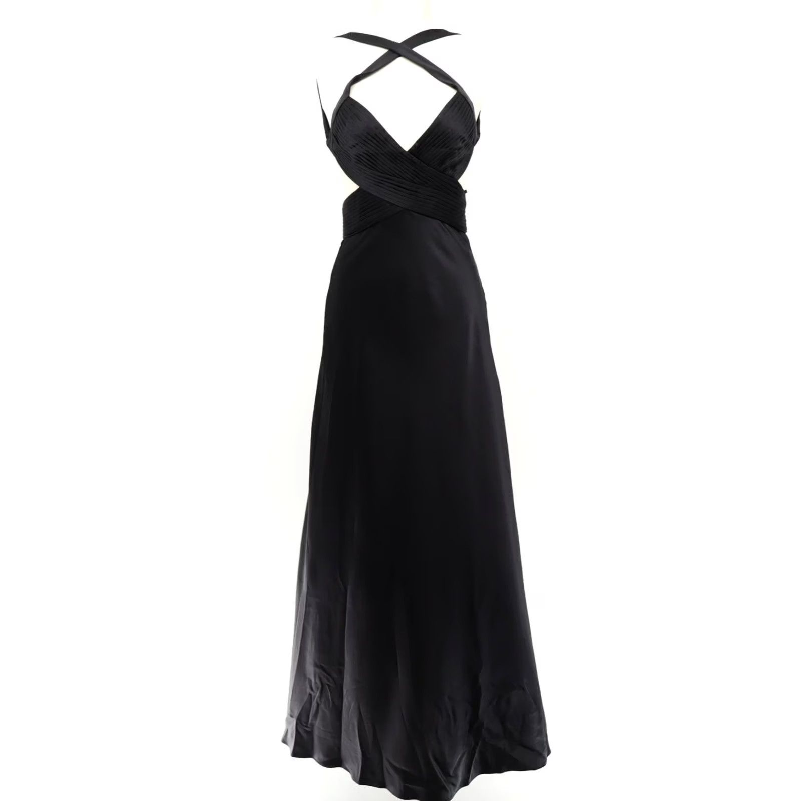 Bcbgmaxazria BCBGMAXAZRIA Maxi Dress Black Satin Crossstrap Sleeveless Party/Cocktail 4 Womens 59.5" Length New With Tags Size S / US 4 / IT 40 - 2 Thumbnail