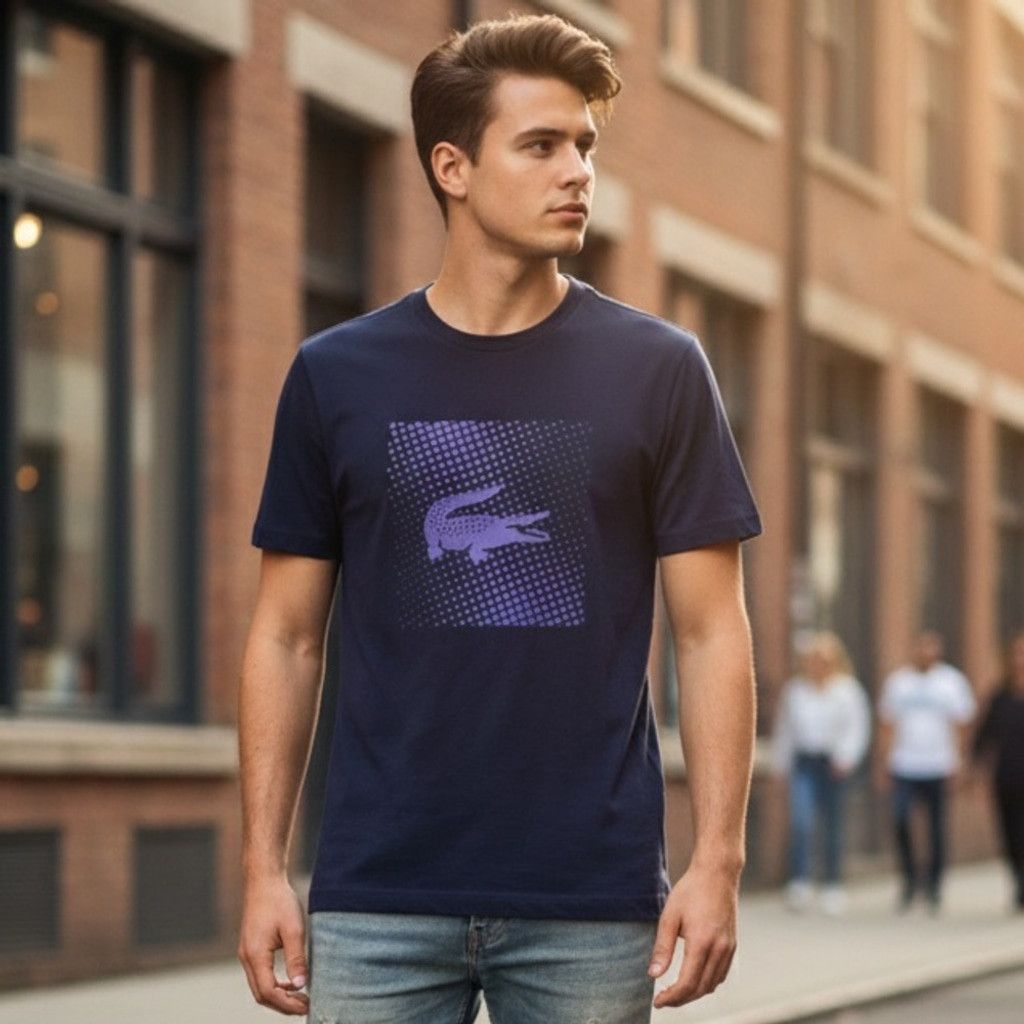 Lacoste Lacoste Sport Croc Print Navy Cotton Crewneck T Shirt Size 6 Size US XL / EU 56 / 4 - 1 Thumbnail