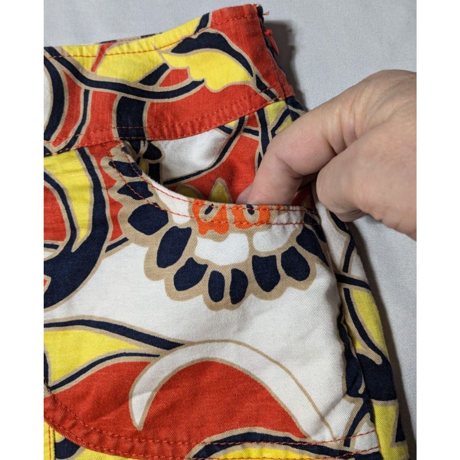 Ann Taylor ANN TAYLOR LINEN Blend Women Size 8 Orange Floral Skirt Short Pleated With Pockets Size 30" / US 8 / IT 44 - 3 Thumbnail