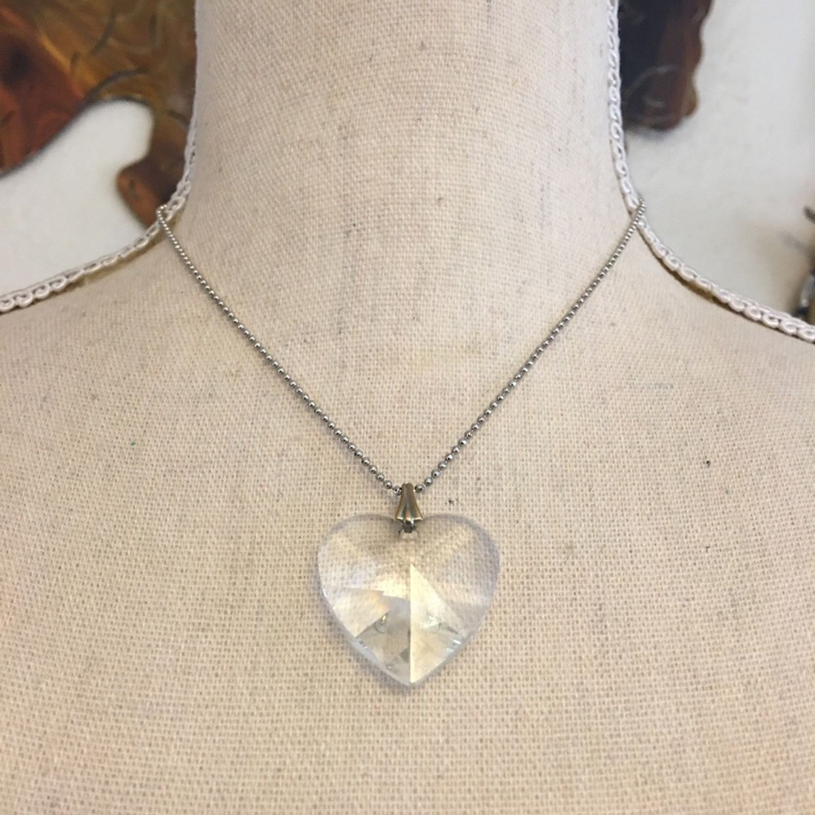 Vintage Vintage 80s faceted glass heart pendant Size ONE SIZE - 1 Thumbnail