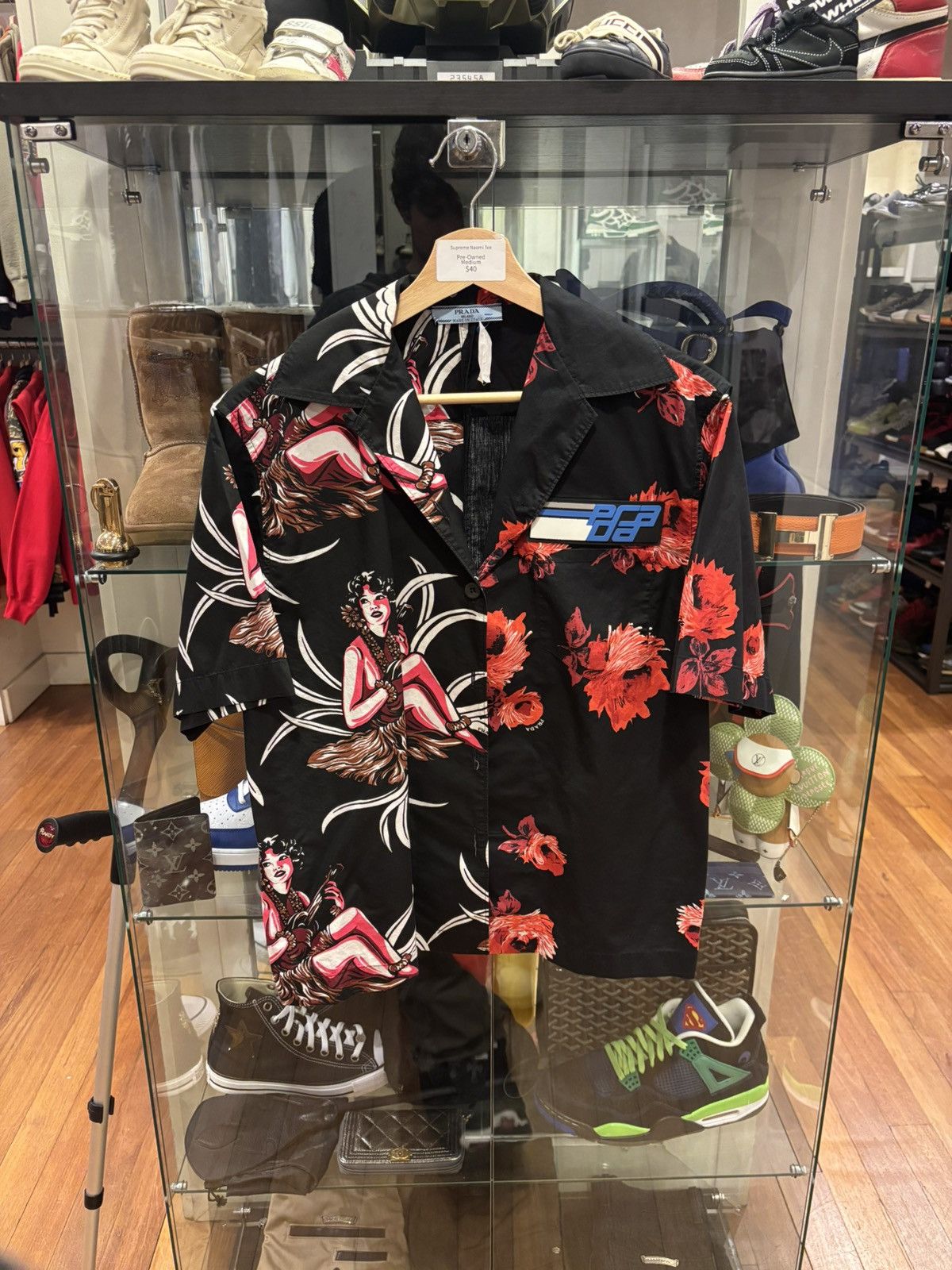 Prada Double Match Hawaiian Girl/Flower Button Up