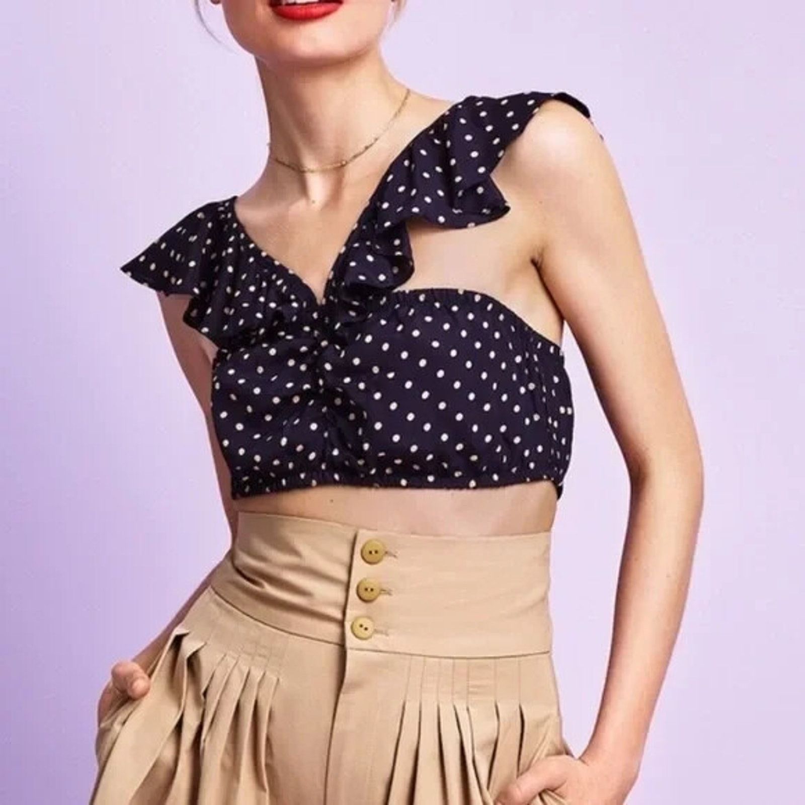 Other New w/Tag For Love and Lemons Navy Polka Dot Crop Top Small Size S / US 4 / IT 40 - 1 Thumbnail