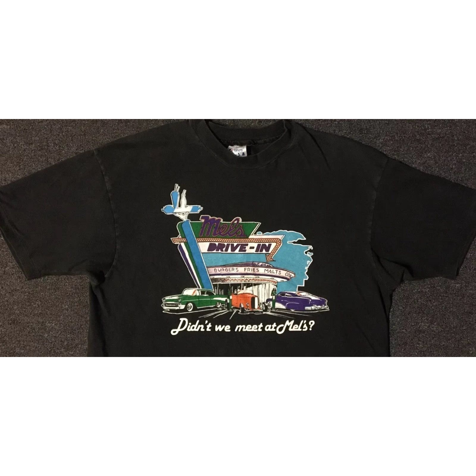 Vintage VINTAGE 90s Mel’s Drive In Faded San Francisco Shirt L Black Men Short Sleeve T-Shirt USA Rock Grunge Card Cars 80s 90s Biker Retro Size US L / EU 52-54 / 3 - 7 Thumbnail
