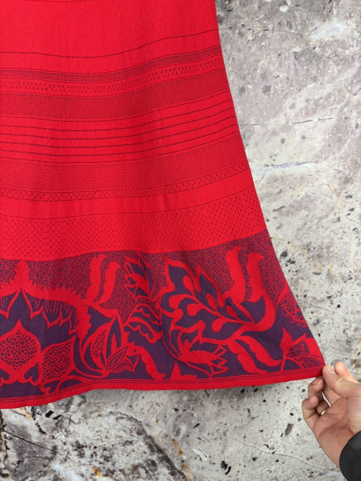 Desigual Ivko Woman Red Jacquard Knit Floral A-Line Skirt Size 40 Size 28" / US 6 / IT 42 - 6 Thumbnail