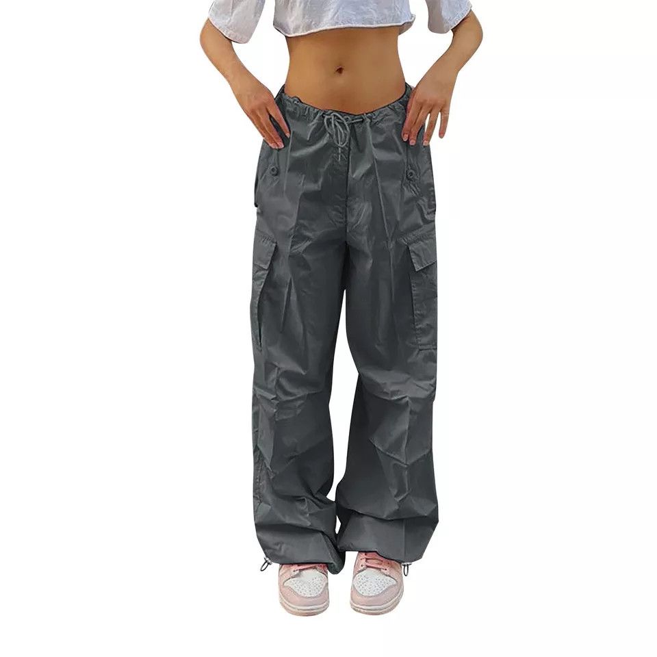 The Unbranded Brand Women's Baggy Low Waist Drawstring Hip Hop Casual Trousers Size 26" / US 2 / IT 38 - 4 Thumbnail