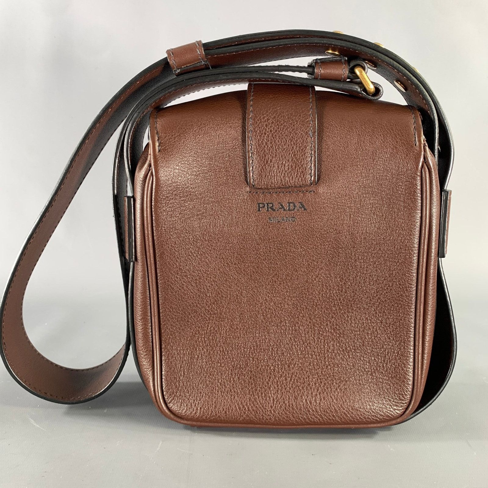 Prada PRADA Brown Crackled Leather Cross Body Bag Size ONE SIZE - 3 Thumbnail