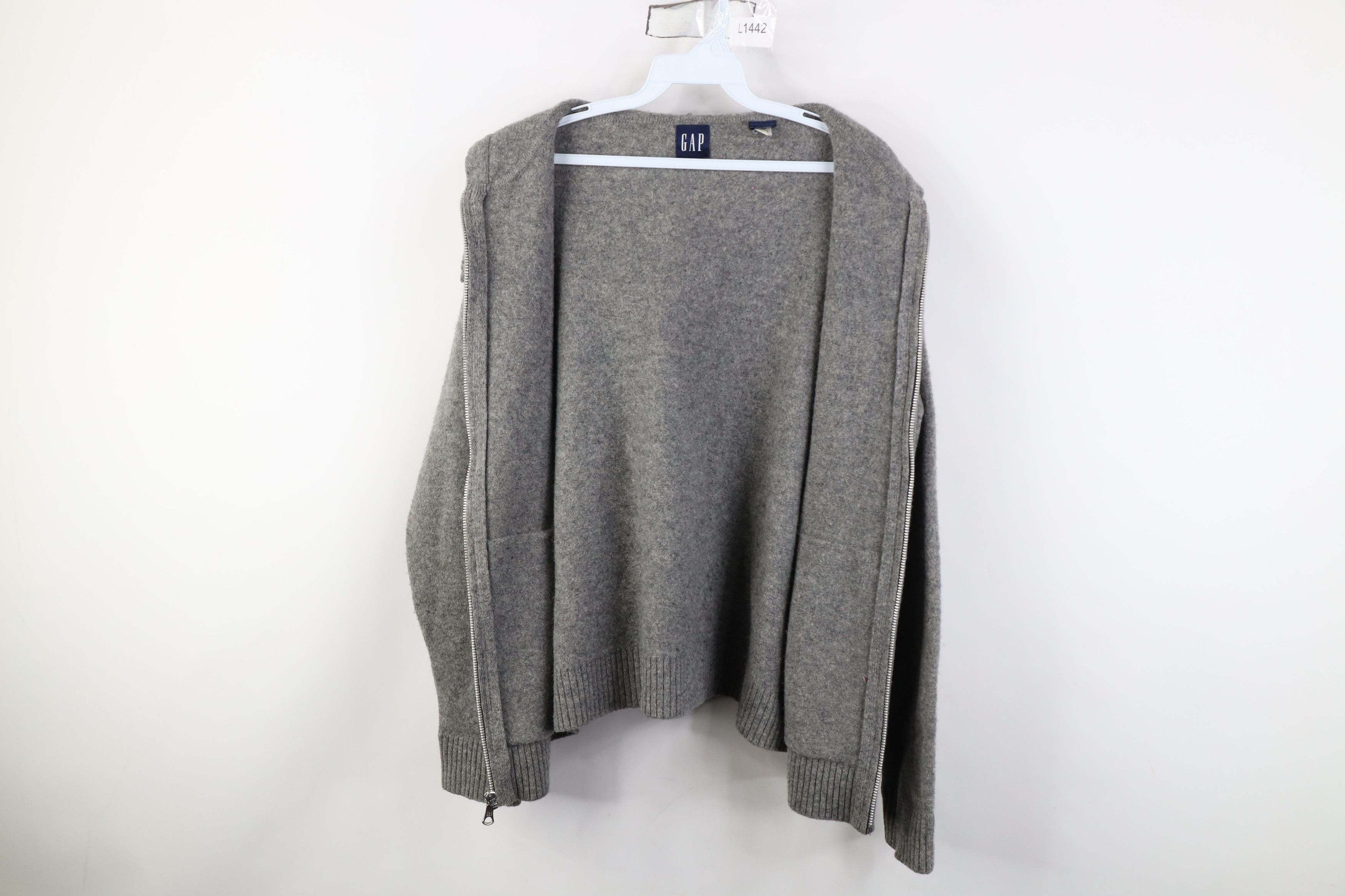 Gap Vintage 90s Gap Lambswool Knit Full Zip Hoodie Sweater Gray Size US L / EU 52-54 / 3 - 9 Thumbnail