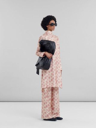 Marni o1f1d3z1125 Antique Silk Midi Dress in Pink/White Size S / US 4 / IT 40 - 2 Thumbnail