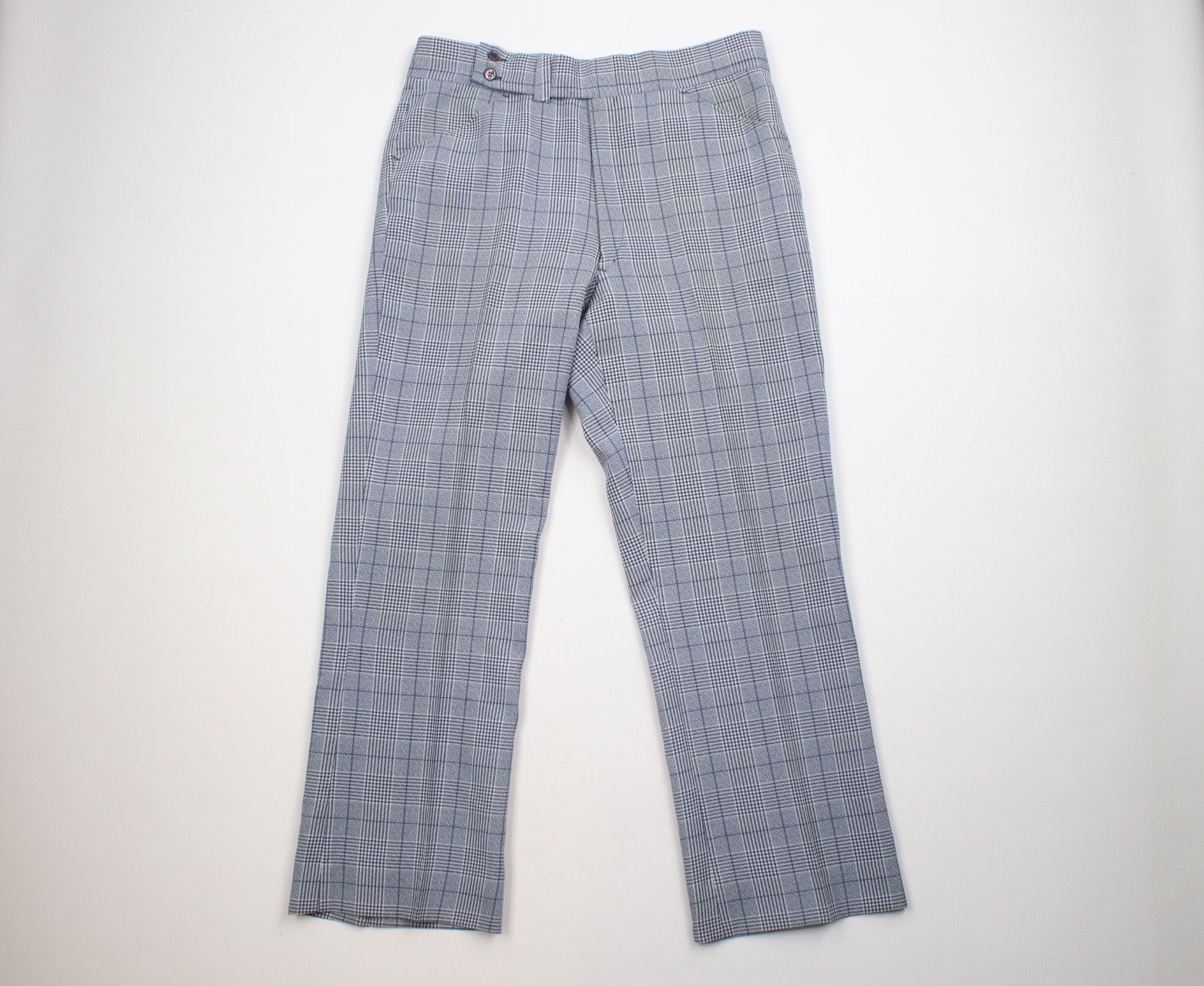 image of Vintage 70's Streetwear Bell Bottoms Chino Pants Plaid Usa in Blue, Men's (Size 34)