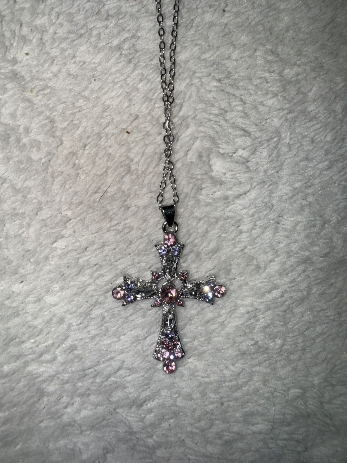 Japanese Brand × Vintage vintage unisex Y2K style silver steel pink cross necklace Size ONE SIZE - 3 Thumbnail