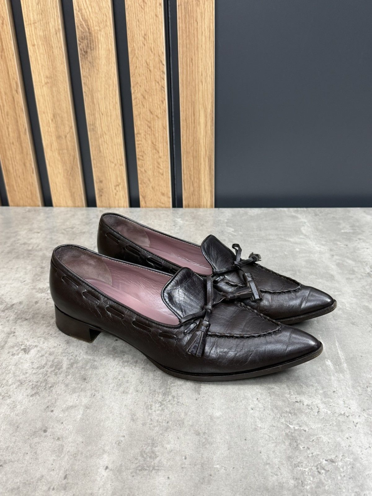 Miu Miu Miu Miu Black Leather Loafers Tassel Pointed Toe Size 37 1/2 Size US 7.5 / IT 37.5 - 2 Thumbnail