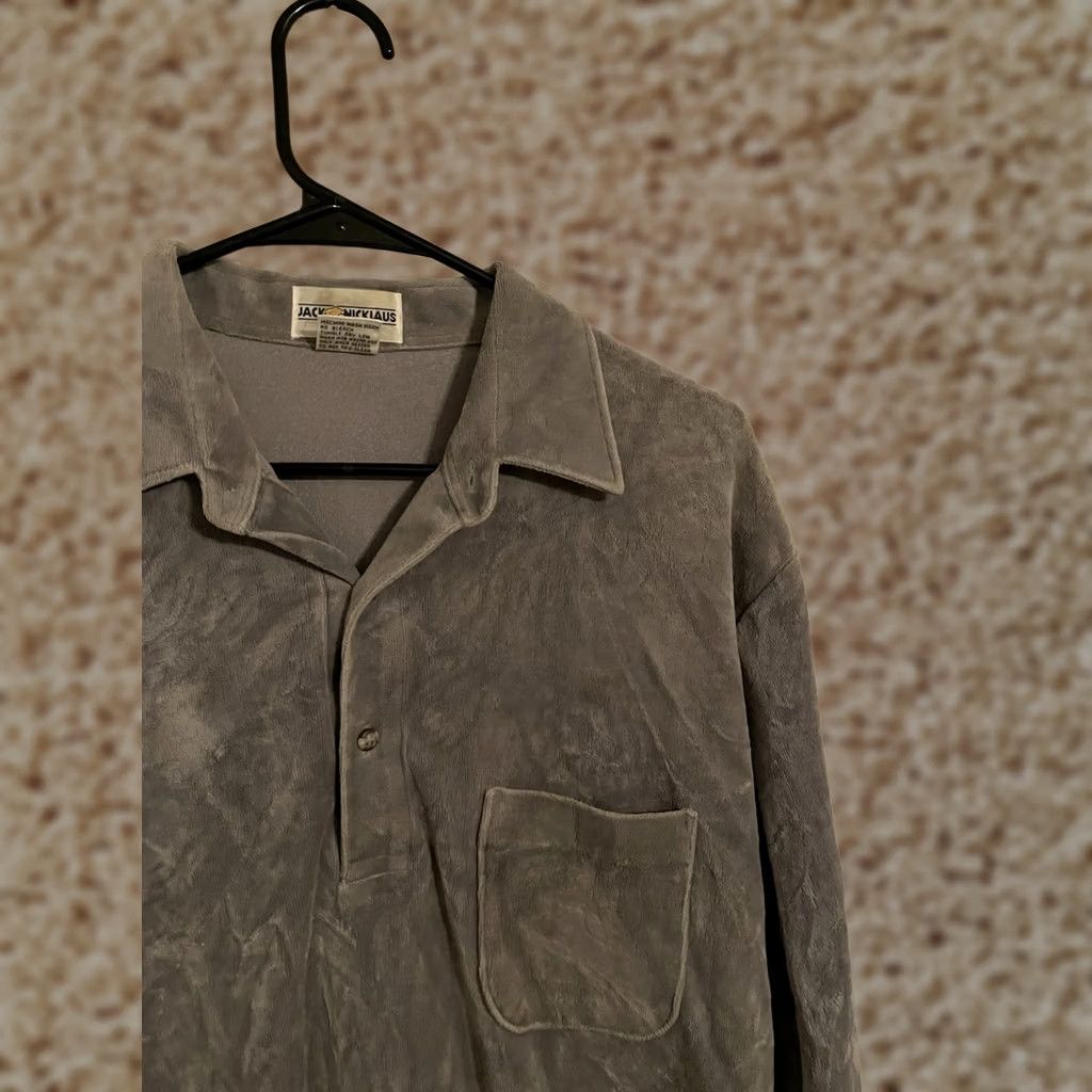 Velour VINTAGE Jack Nicklaus Velour Gray Long Sleeve Polo Shirt Men's Large Size US L / EU 52-54 / 3 - 1 Thumbnail
