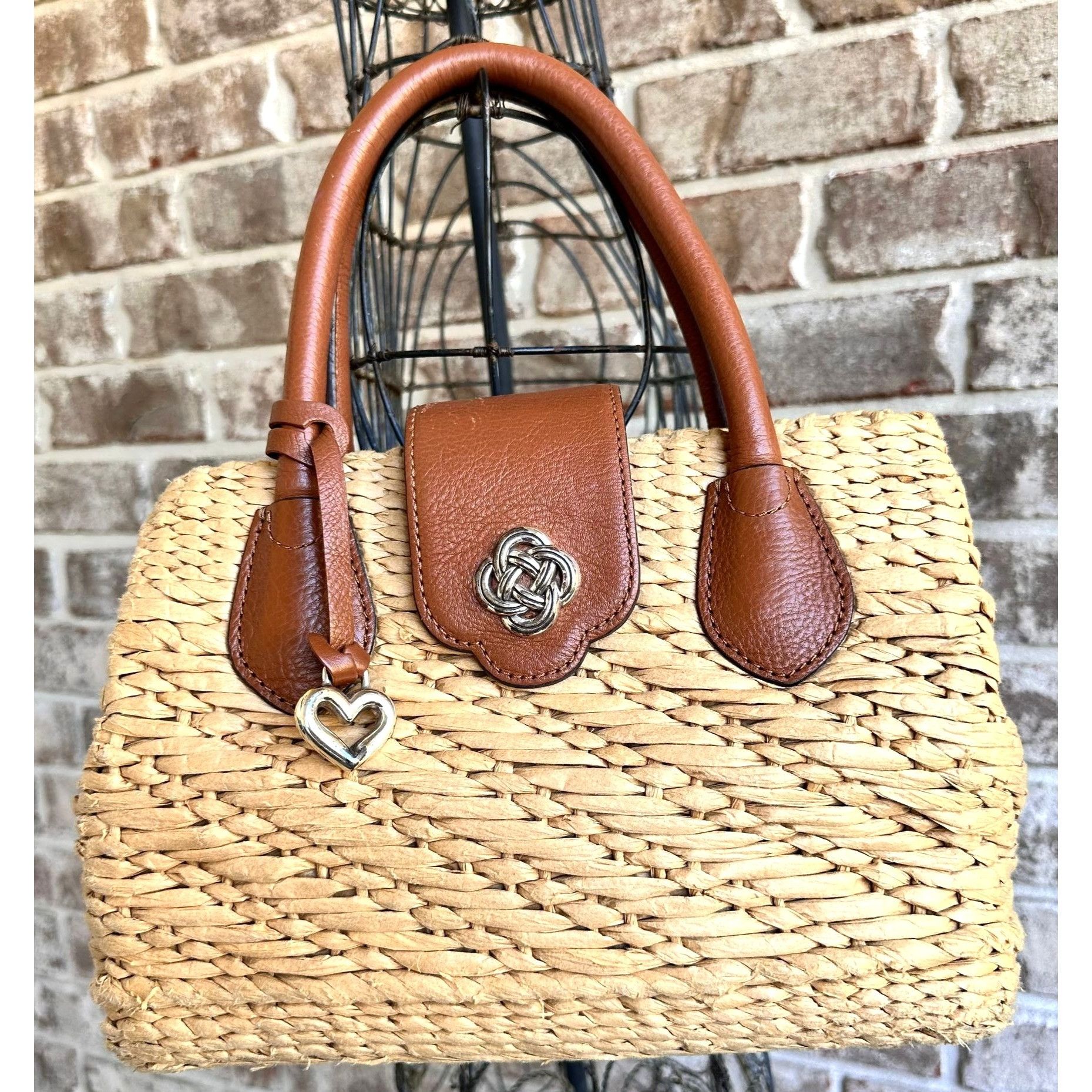 Brighton Interlok Dune Straw Leather Satchel Handbag Purse