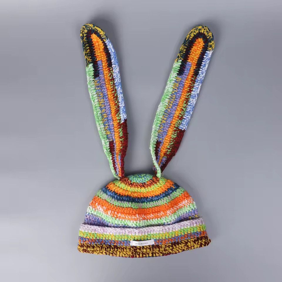 Handmade Colourful Knitted Sweet Outdoor Eared Handmade Beanie Hat Size ONE SIZE - 1 Thumbnail