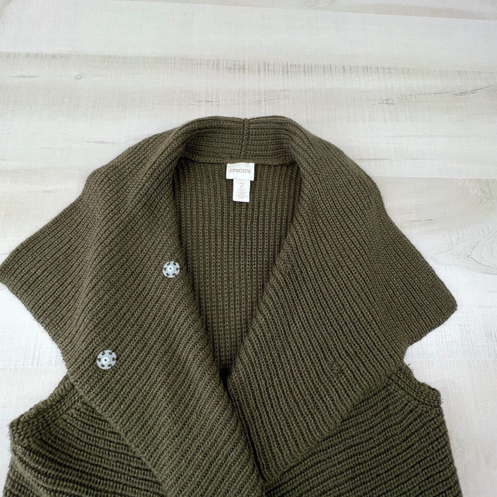 Vintage Chicos Womens Sweater Medium Olive Green Wool Blend Size M / US 6-8 / IT 42-44 - 3 Thumbnail
