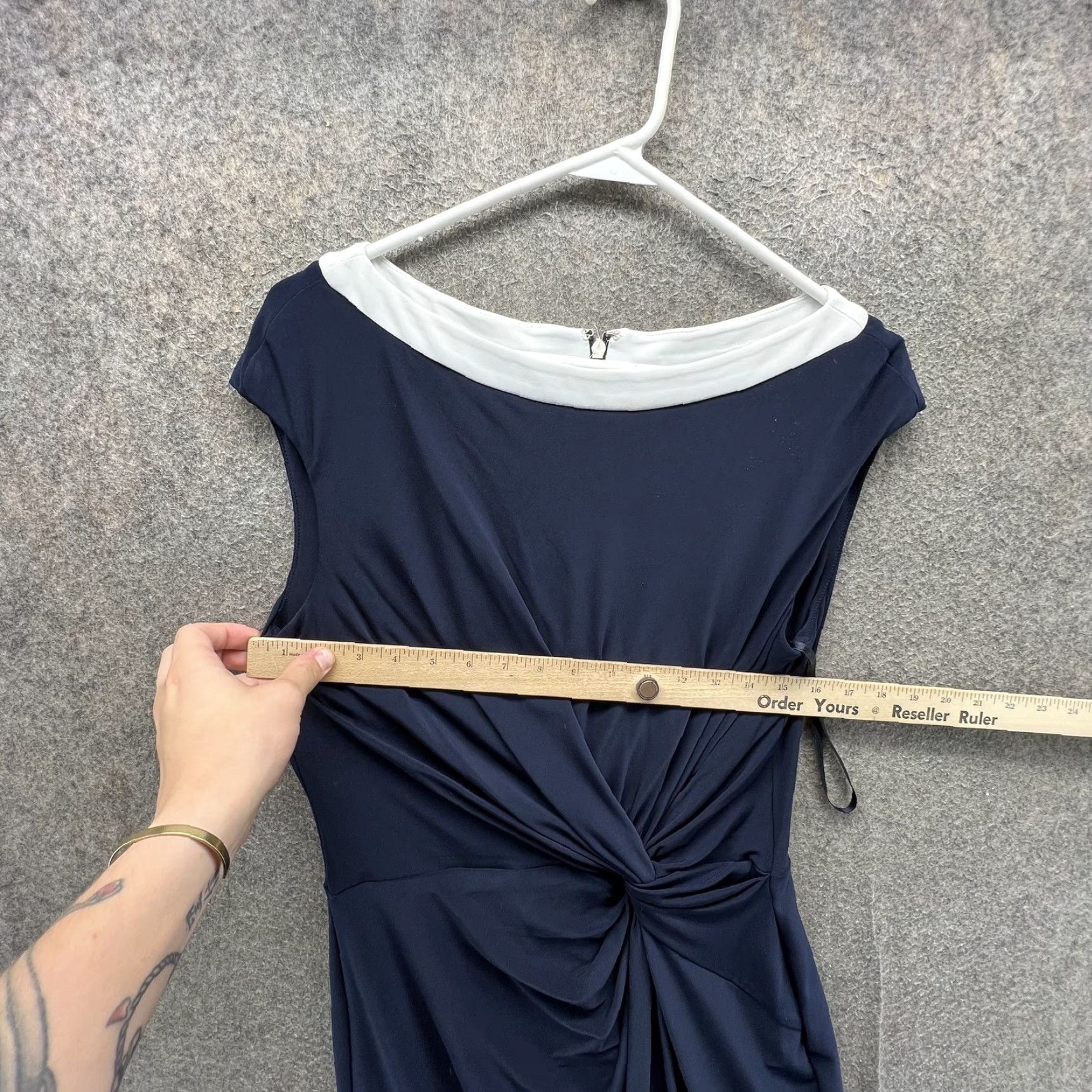 Ralph Lauren Lauren Ralph Lauren Dress Womens 14 Blue Ruched Sheath Knee Length Cap Sleeves Boat Neck Lined Zip Size XL / US 12-14 / IT 48-50 - 4 Thumbnail