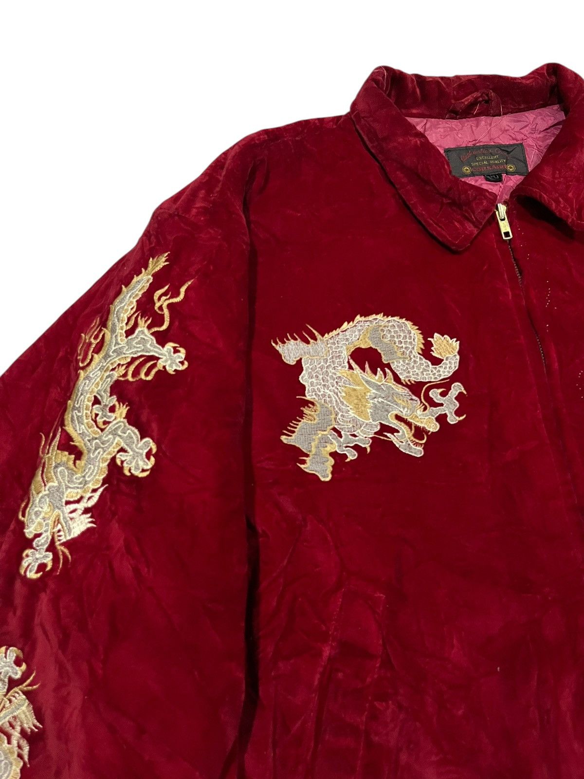 Japanese Brand 🇯🇵 VINTAGE DRAGON TOUR SUKAJAN JAPAN RED VELVET BOMBER JACKET Size US L / EU 52-54 / 3 - 3 Thumbnail