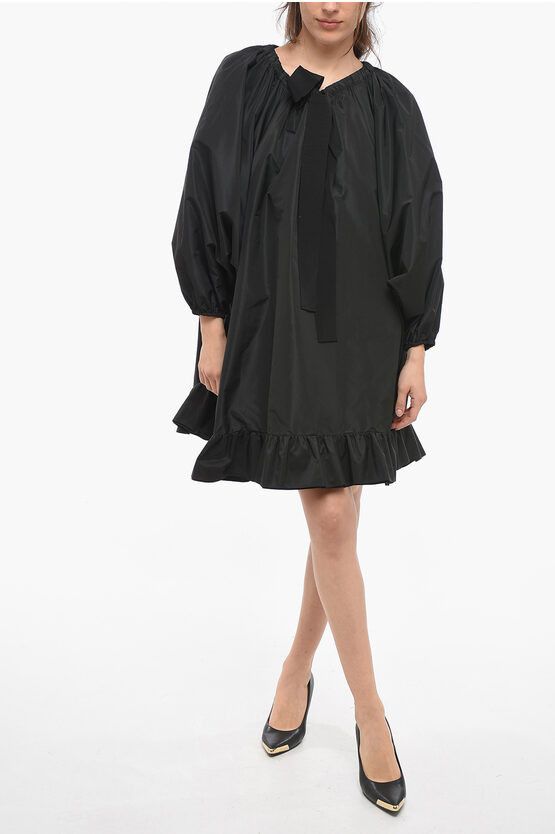 image of Patou Popeline Shirt Dress With Drawstringed Neck And Bat-Wing Sle in Black, Women's (Size Medium)