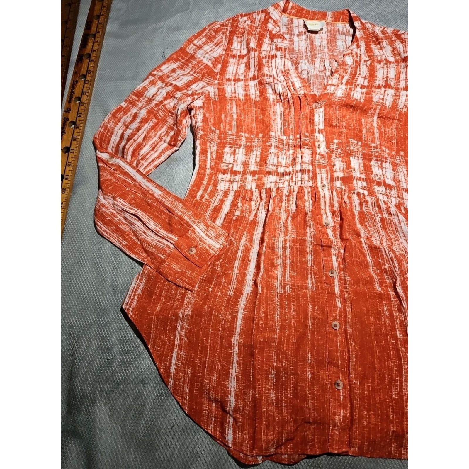 Anthropologie MAEVE ANTHROPOLOGIE Shirt Womens Size 12 Orange Calia Button Tunic Roll Tab Top Vintage No Size XL / US 12-14 / IT 48-50 - 2 Thumbnail