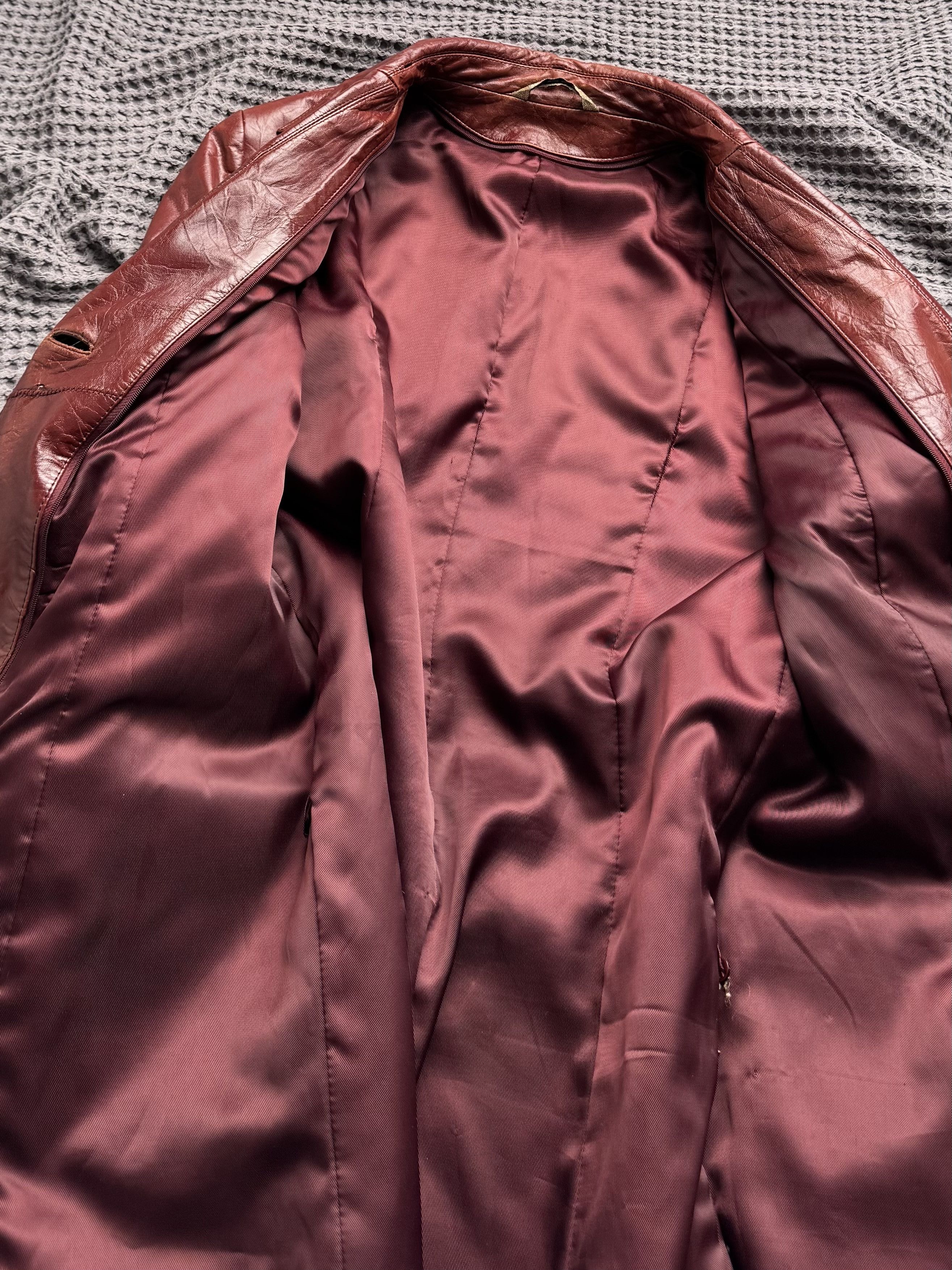 Vintage Vintage Burgundy Leather Coat Jacket Long Blazer Size M / US 6-8 / IT 42-44 - 11 Thumbnail