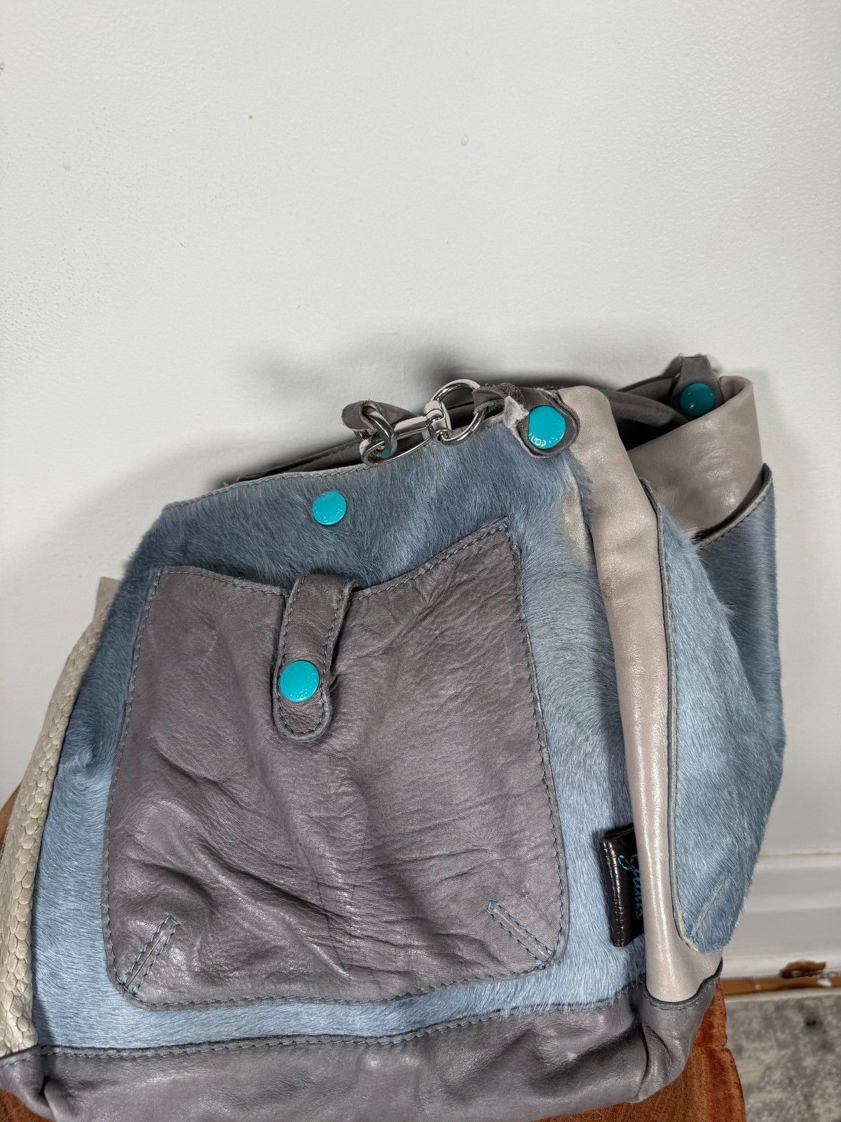 Vintage Y2K GABS Made in Italy Cow Leather Hairy Blue Hobo Bag Size ONE SIZE - 7 Thumbnail