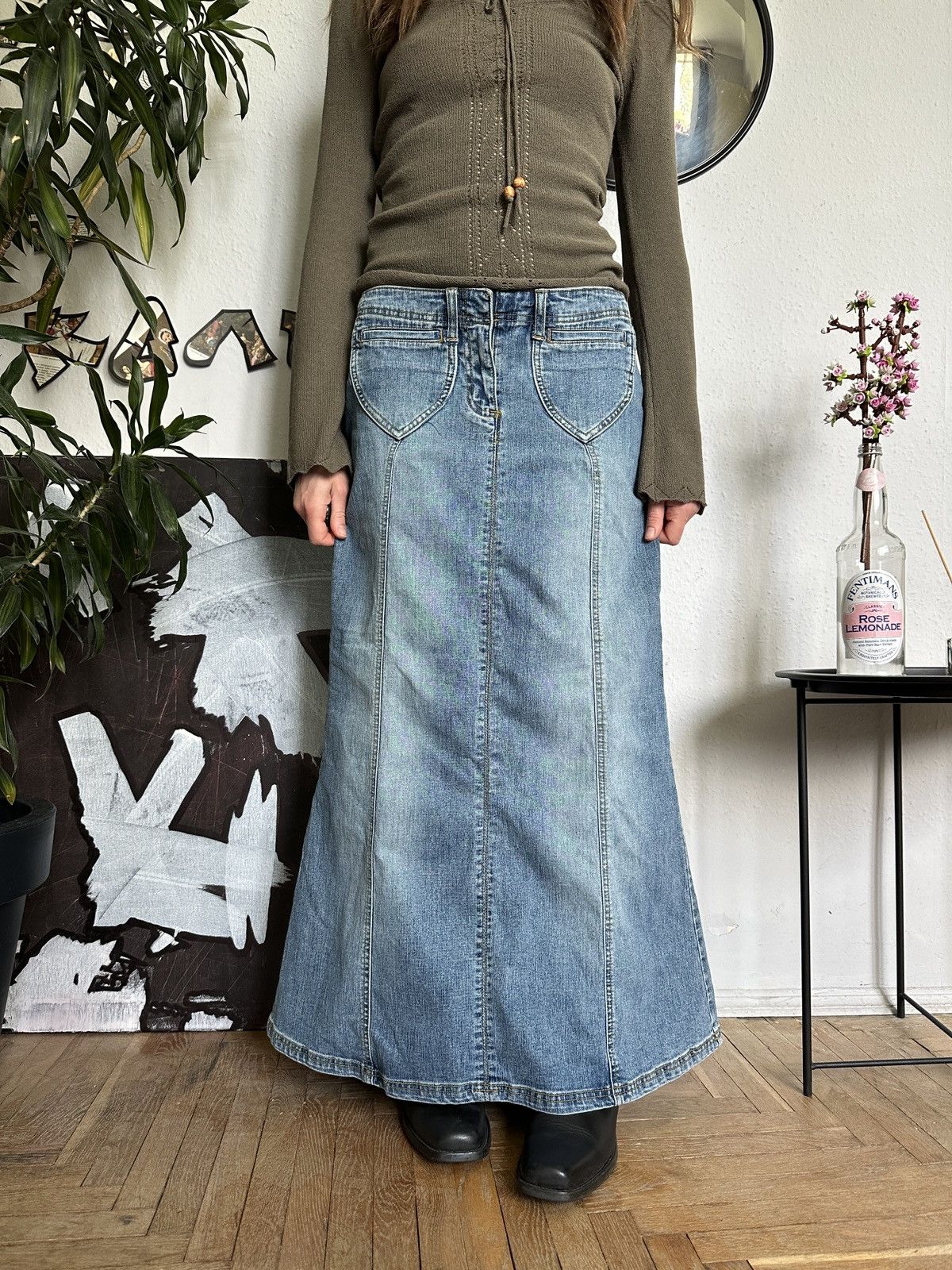 20471120 × Seditionaries Vintage Boho Westen Country Maxi Denim Skirt 00s Size 34" / US 12 / IT 48 - 6 Thumbnail