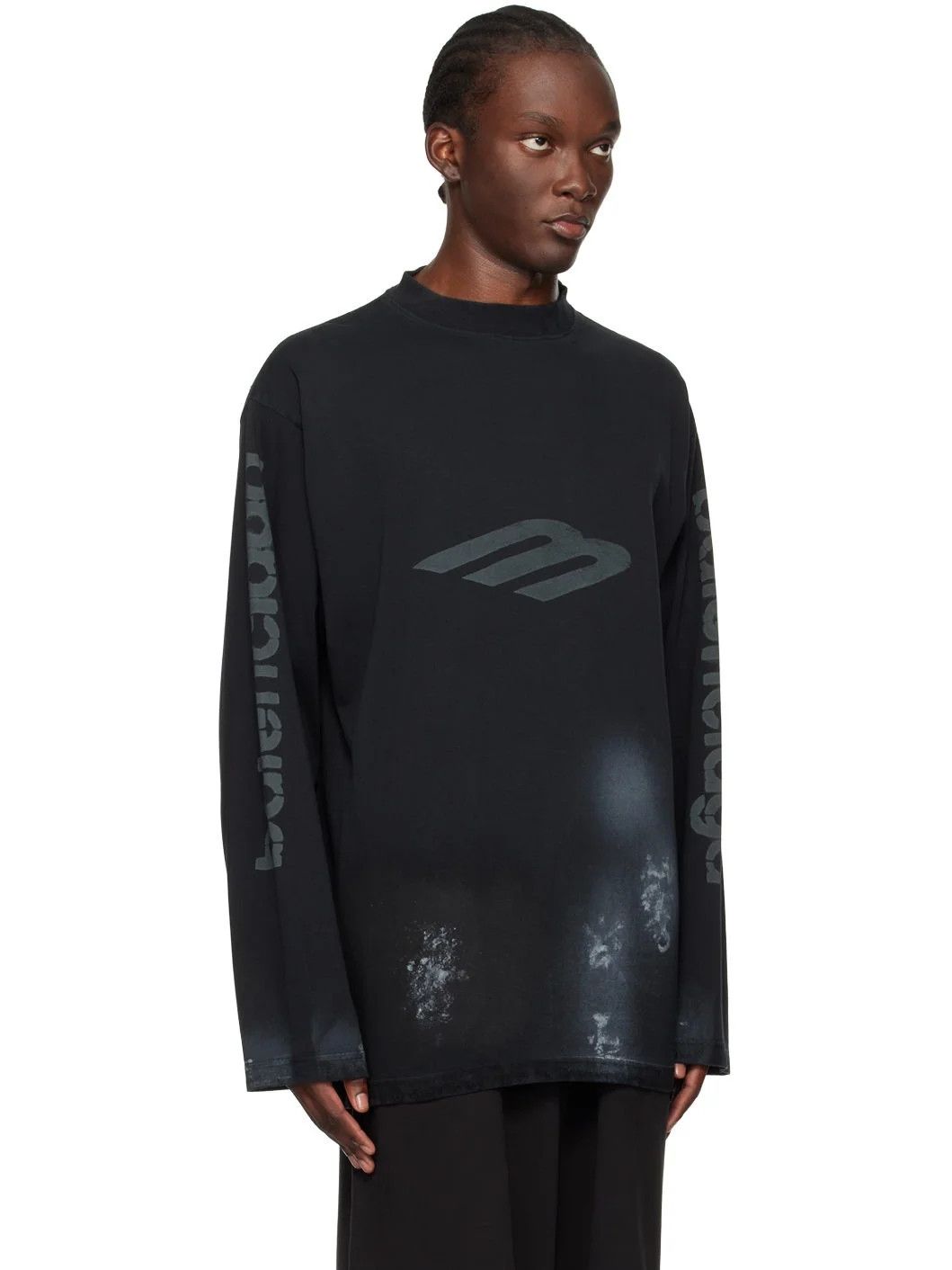 Balenciaga o1w1db10226 3B Stencil Long Sleeve T-Shirt Oversized Black Size US XL / EU 56 / 4 - 2 Thumbnail