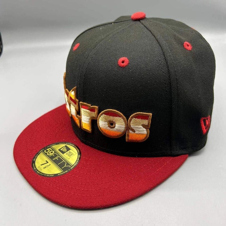 New Era Houston Astros Hat Men 7 3/8 59Fifty New Era MLB Fitted Cap Size ONE SIZE - 3 Thumbnail