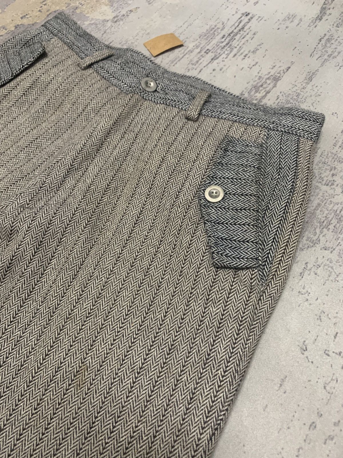 Japanese Brand Vintage 70s Striped Wide-Leg Wool Trousers Flap Pockets Size US 32 / EU 48 - 3 Thumbnail