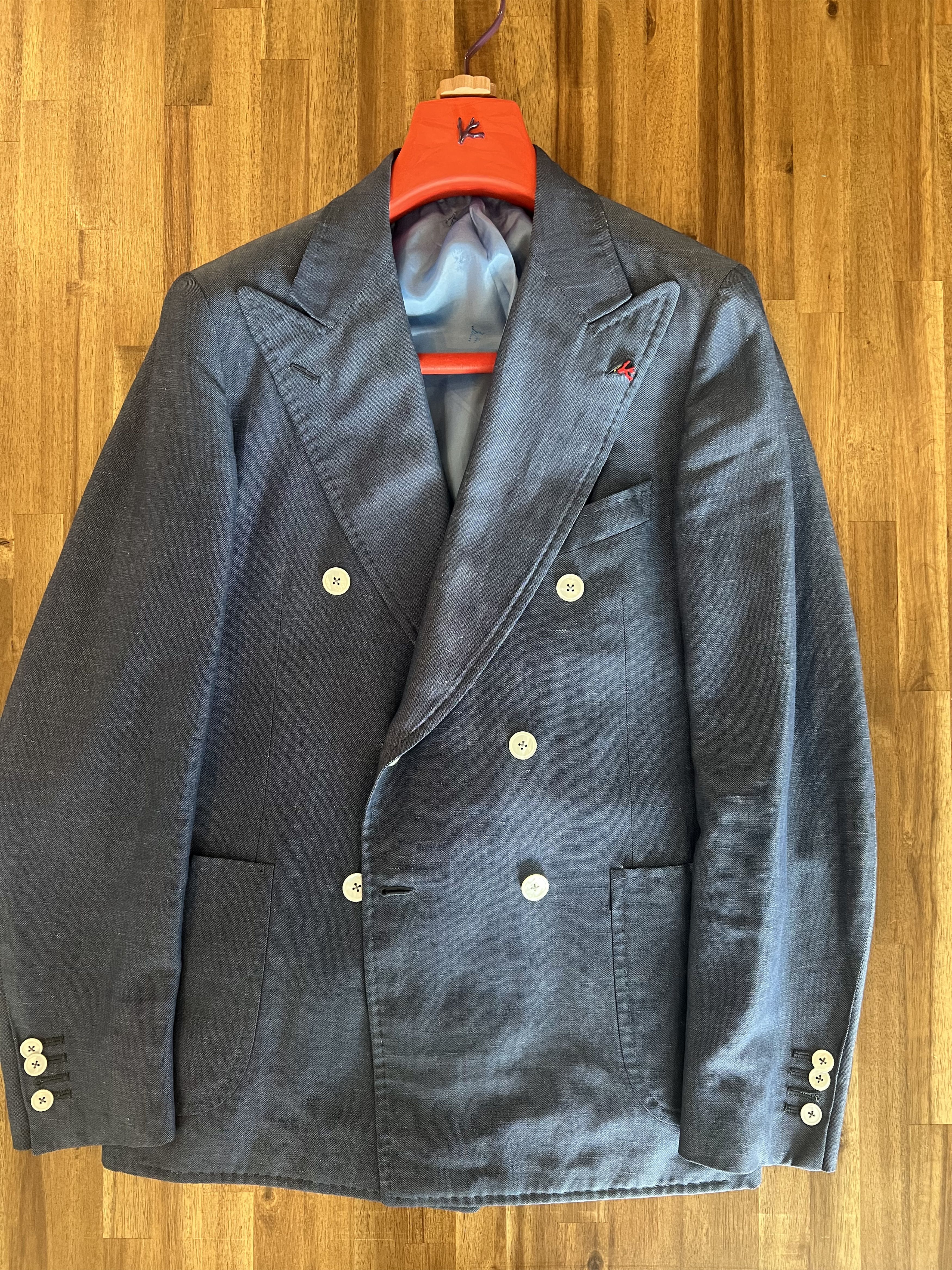 Isaia ISAIA Blue Wool Linen Cotton Double-Breasted Jacket 38R US Size 38R - 1 Thumbnail