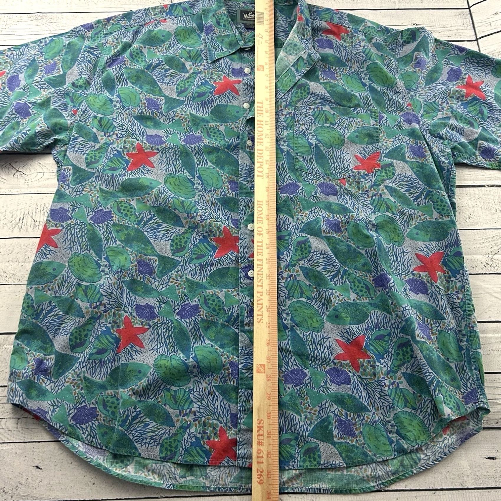 Vintage Woolrich Short Sleeve Button-Up Hawaiian Starfish Shirt Men's 2XL Green Blue Size US XXL / EU 58 / 5 - 3 Thumbnail