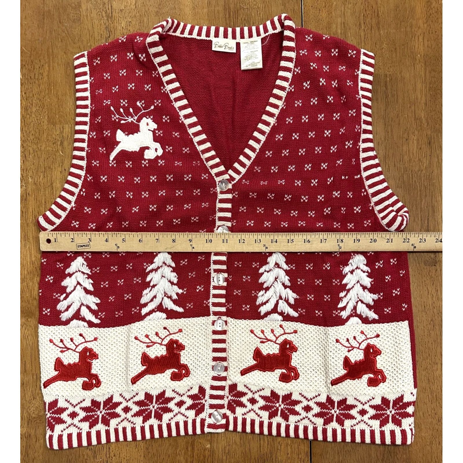Vintage Bobbie Brooks Christmas Knit Cardigan Sweater Vest 18W/20W Size XXL / US 16-18 / IT 52-54 - 4 Thumbnail