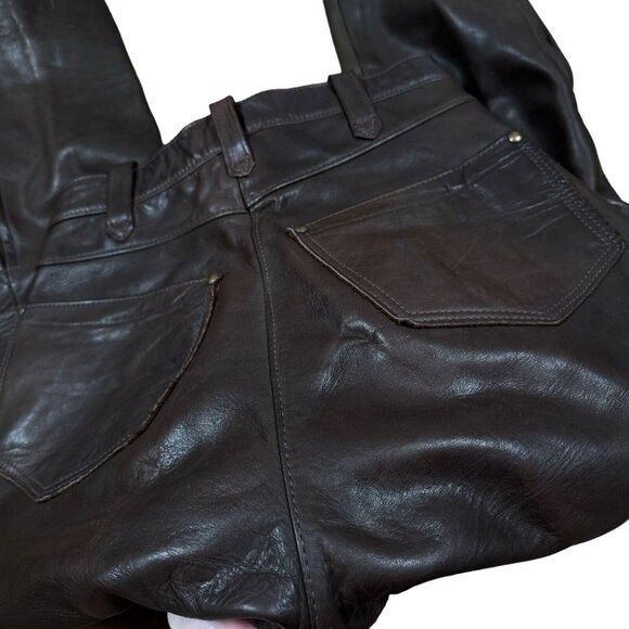 Handmade × Vintage Vintage 70s Tapered Leather Brown Pants Western Biker Size W Size 26" / US 2 / IT 38 - 9 Thumbnail
