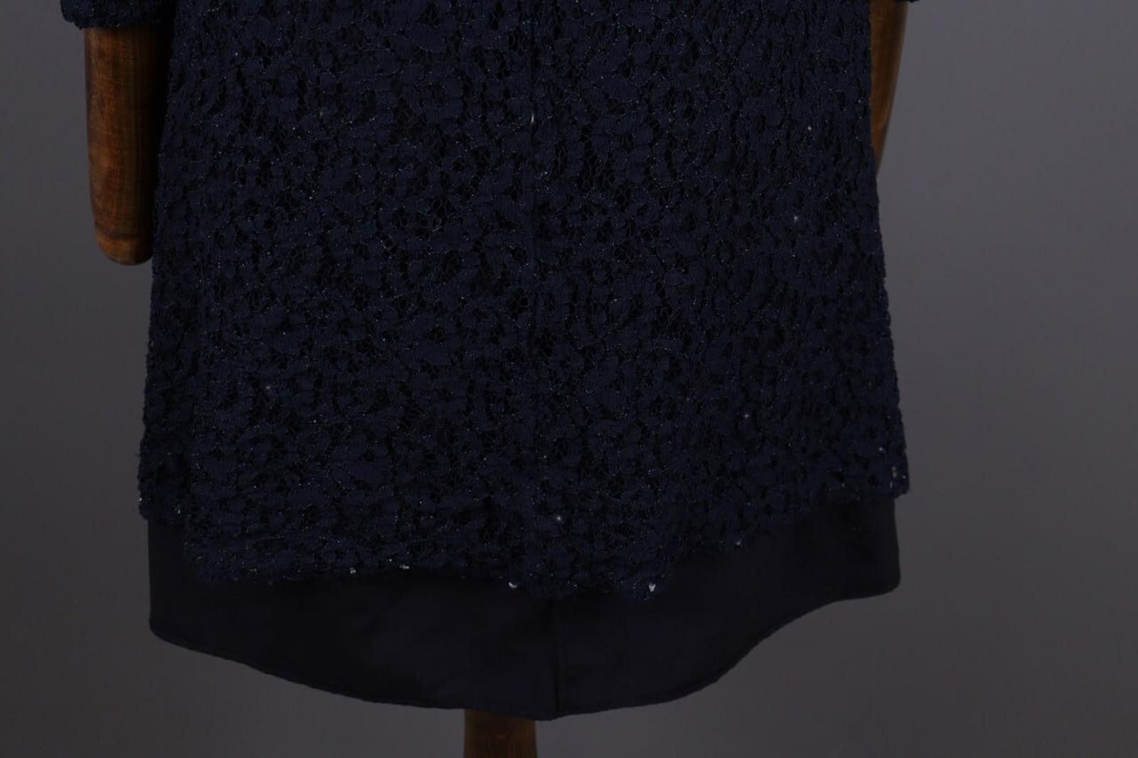 Designer Claudie Pierlot Blue Floral Mesh Evening Midi Dress Size 38 Size M / US 6-8 / IT 42-44 - 12 Thumbnail
