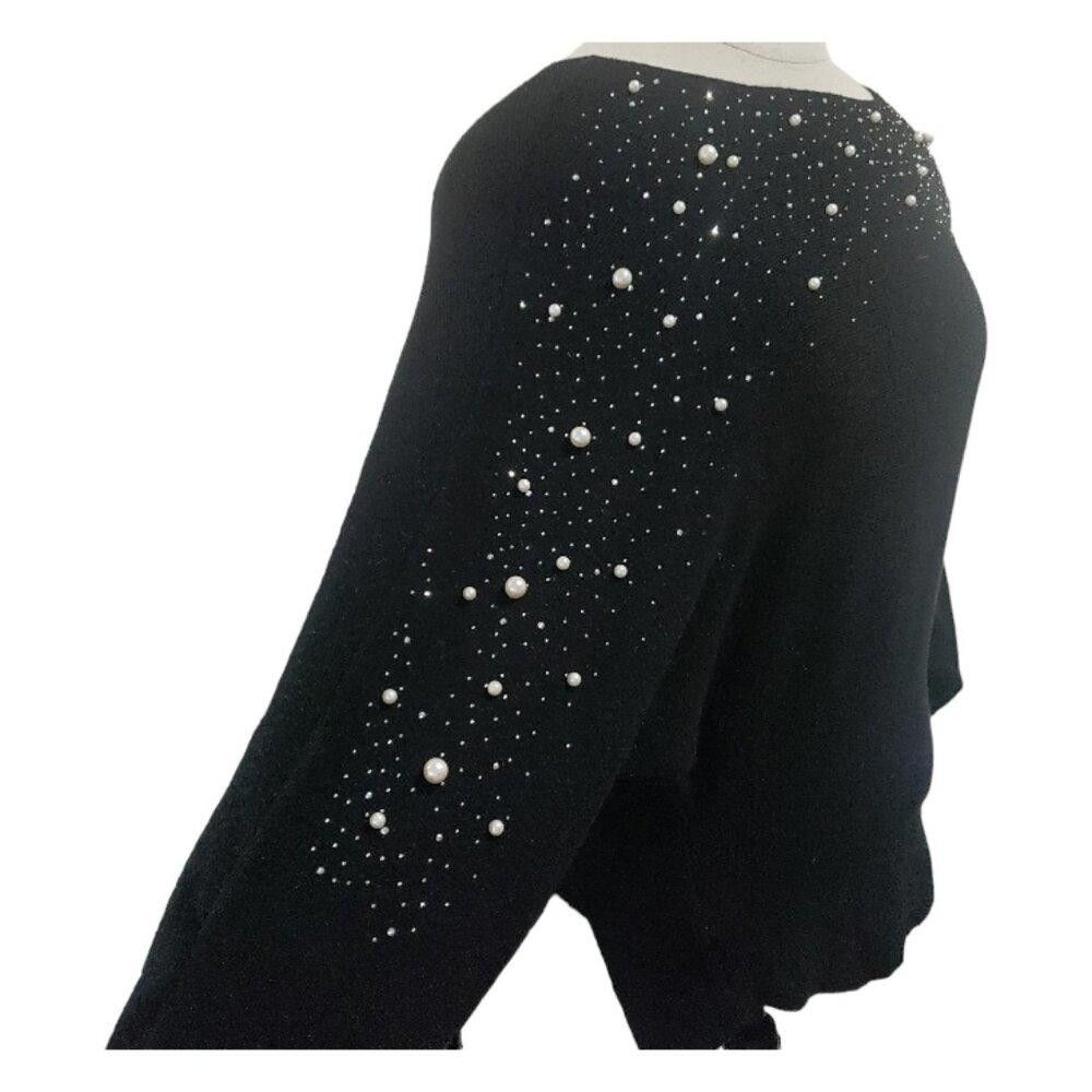 Designer CT1733 On Blue Black and Pearl Studded Long Sleeve Sweater Size S / US 4 / IT 40 - 4 Thumbnail