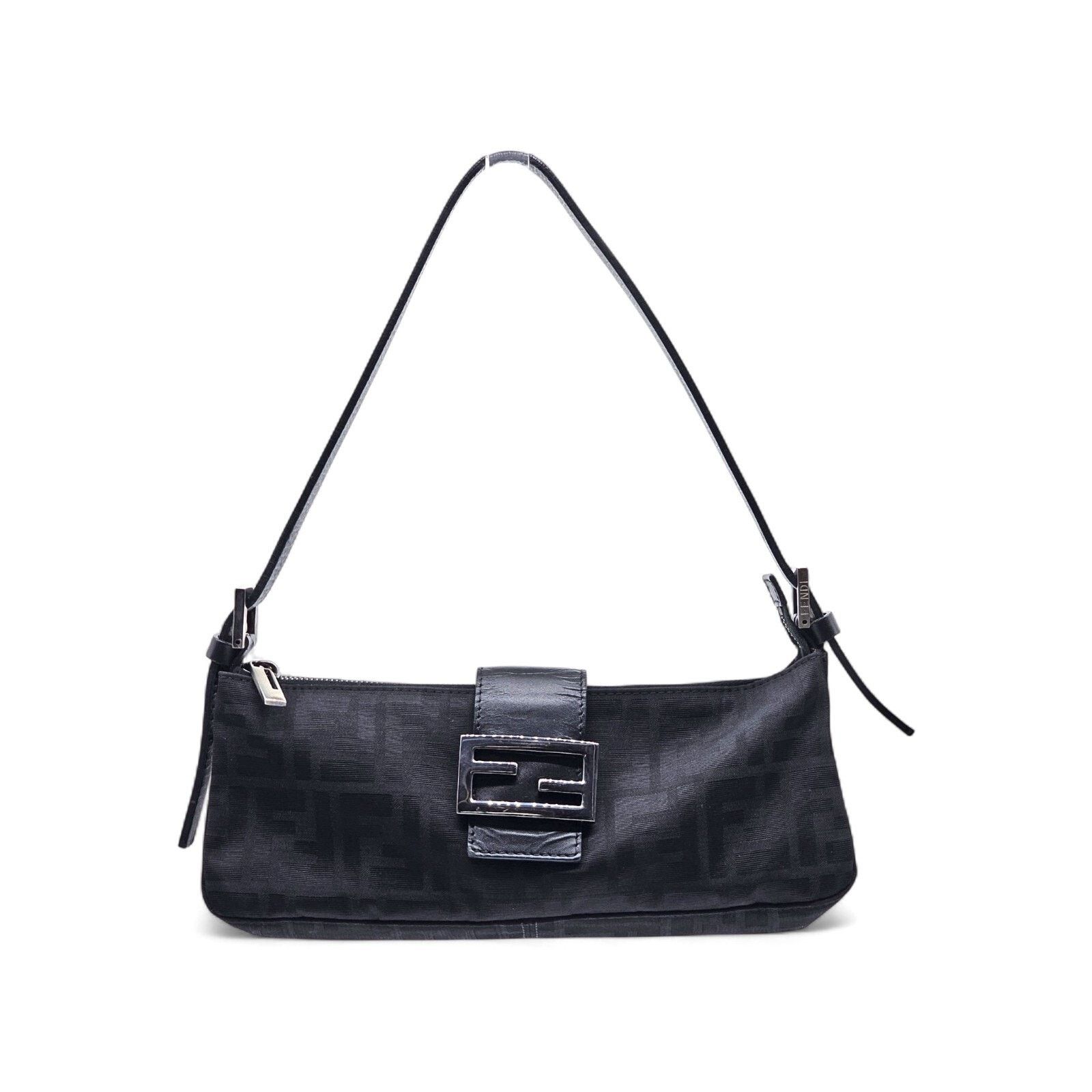 Fendi Mama Zucca Ff Baguette Canvas Shoulder Bag In Black, Women's
