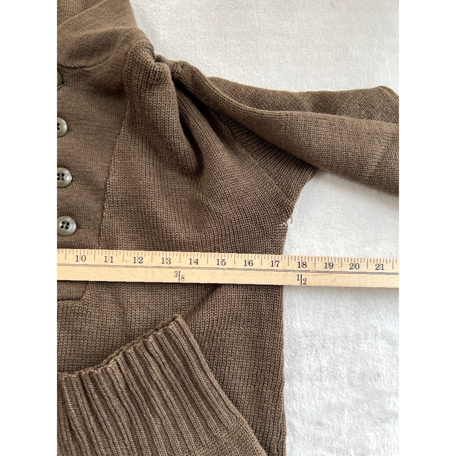 Olive VINTAGE Jack Young Mens Medium 100% Wool Brown Olive Drab Shawl Button Sweater Slim Fit Size US M / EU 48-50 / 2 - 5 Thumbnail