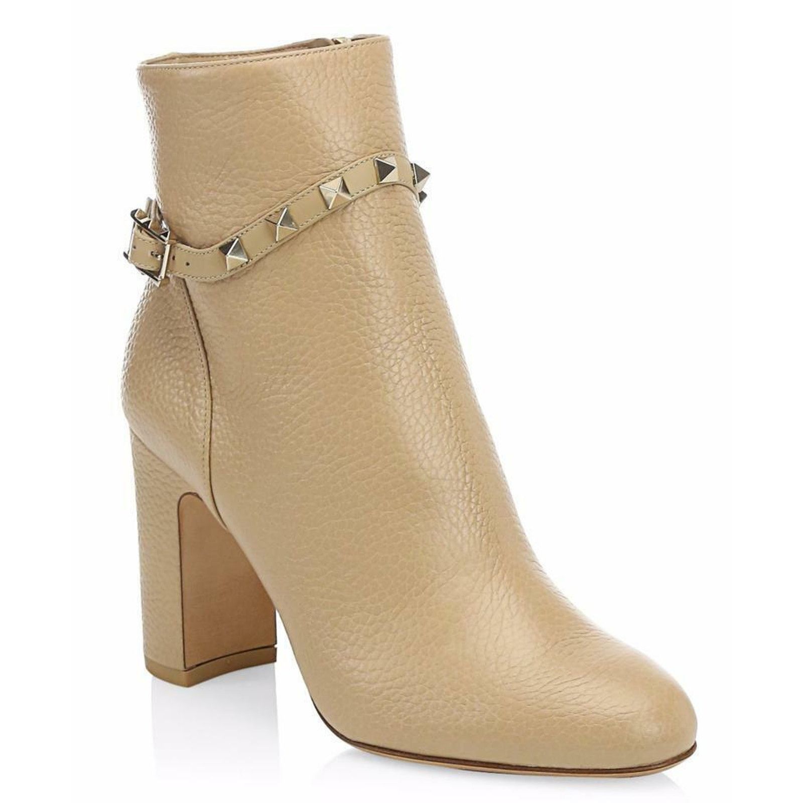 Valentino Valentino Rockstud 90 Beige Nude Leather Short Ankle Block Size US 9.5 / IT 39.5 - 2 Thumbnail