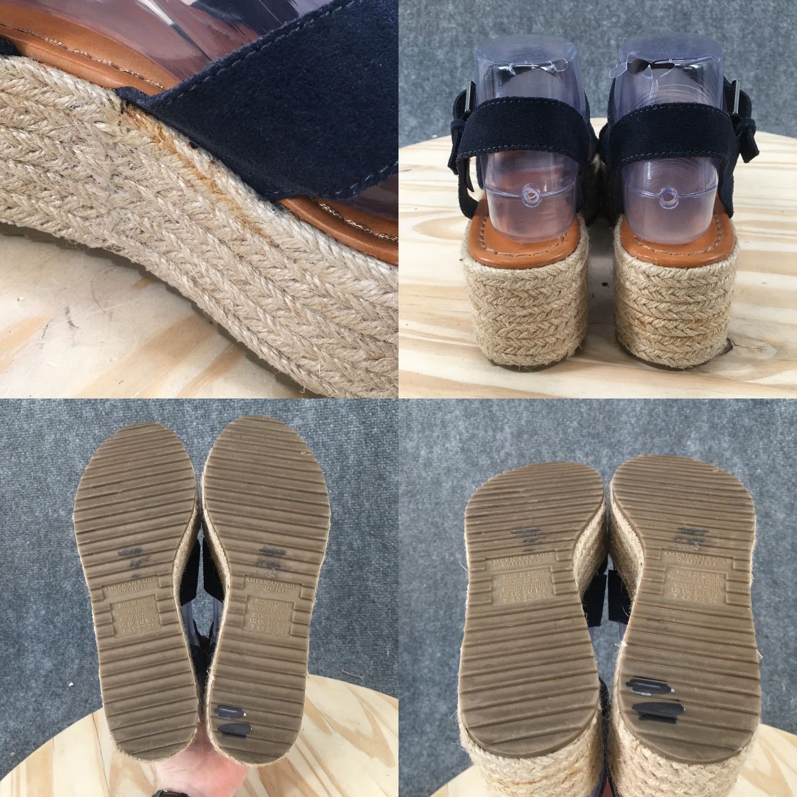 Vintage American Eagle Sandals Womens 7 Blue Fabric Platform Strappy Espadrile Wedge Size US 7 / IT 37 - 8 Thumbnail