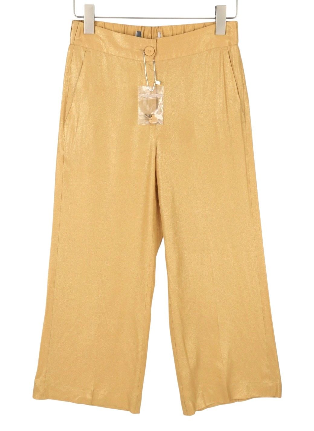 Max Mara W26 Yellow Gold Silk Glitter Cropped Trousers 88897 Size 26" / US 2 / IT 38 - 2 Thumbnail