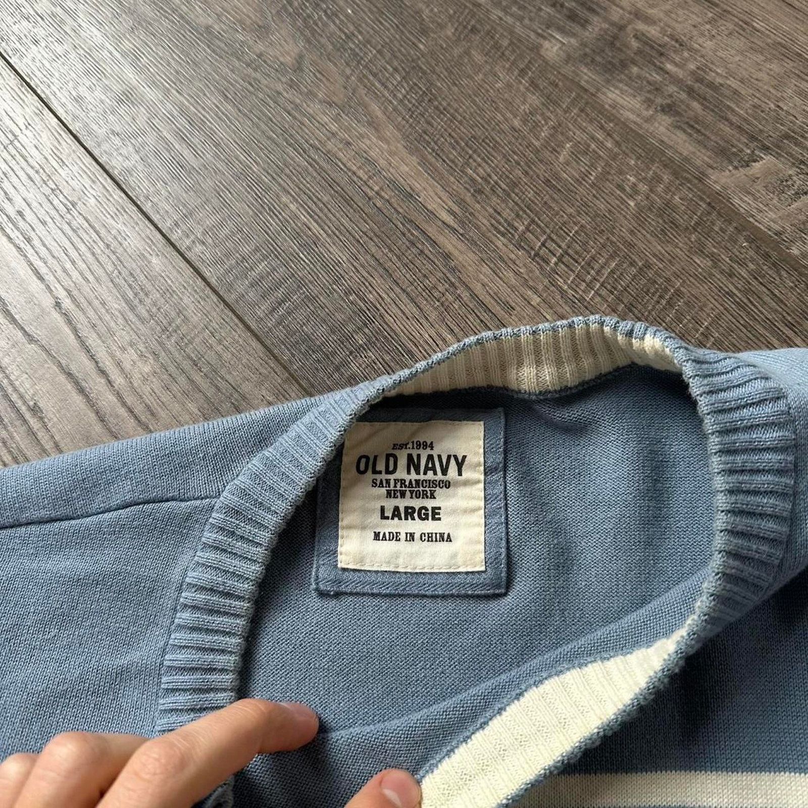 Old Navy Vintage Y2K 00s Blue White Striped Old Navy Pullover Sweater Size US L / EU 52-54 / 3 - 6 Thumbnail