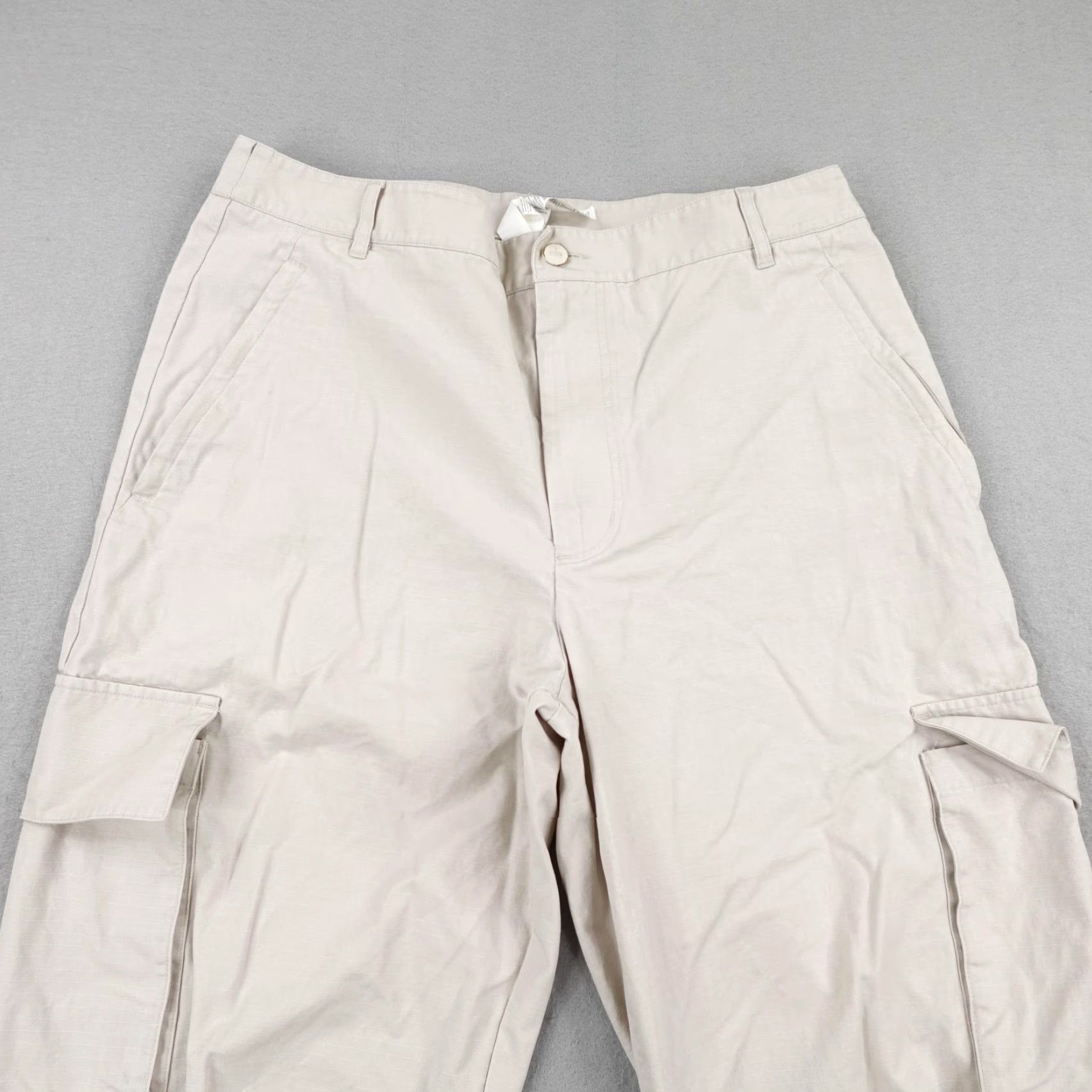 Alo Alo Pants Mens 34R Khaki Beige Tan Ripstop Cargo Trouser Baggy Loose Utility Pants Size US 34 / EU 50 - 2 Thumbnail