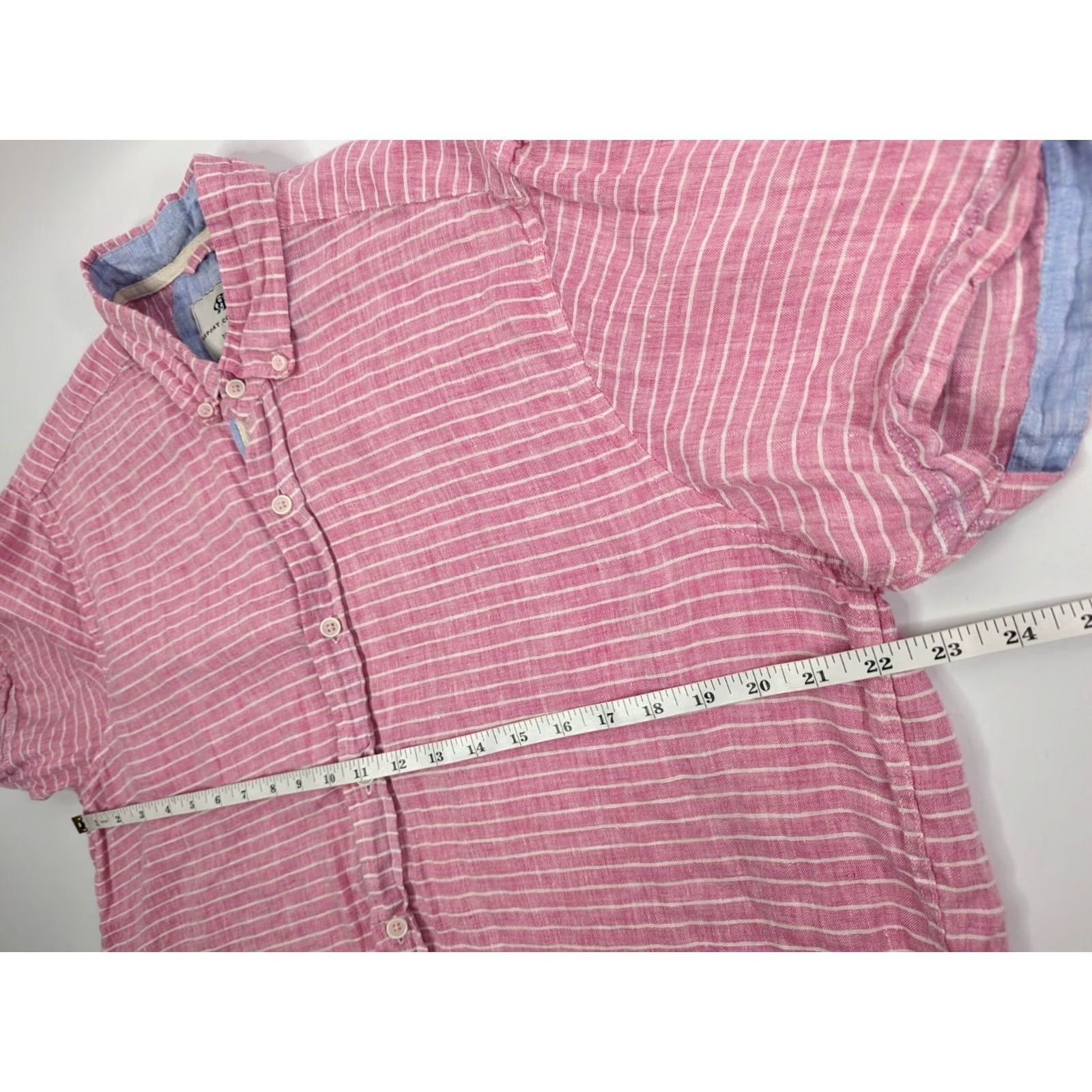 Vintage Report Collection Pink Stripe Shirt Mens Large Short Sleeve Button Down Camp Size US L / EU 52-54 / 3 - 5 Thumbnail