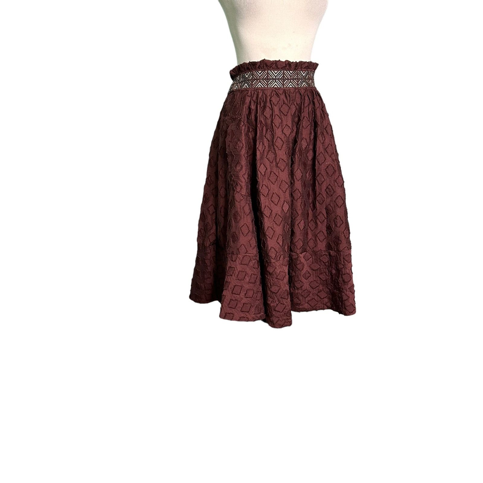 Anthropologie Maeve brown knee length pleated lined skirt size 2 Size 27" / US 4 / IT 40 - 12 Thumbnail
