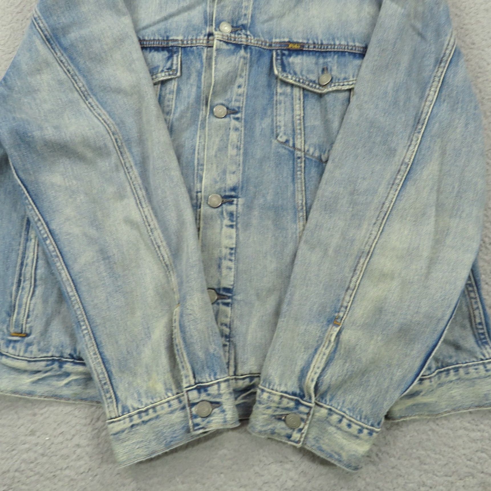 Polo Ralph Lauren Polo Ralph Lauren Jacket 2XB Mens Blue Light Wash Distressed Trucker Biker Moto Denim Jacket Size US XXL / EU 58 / 5 - 2 Thumbnail