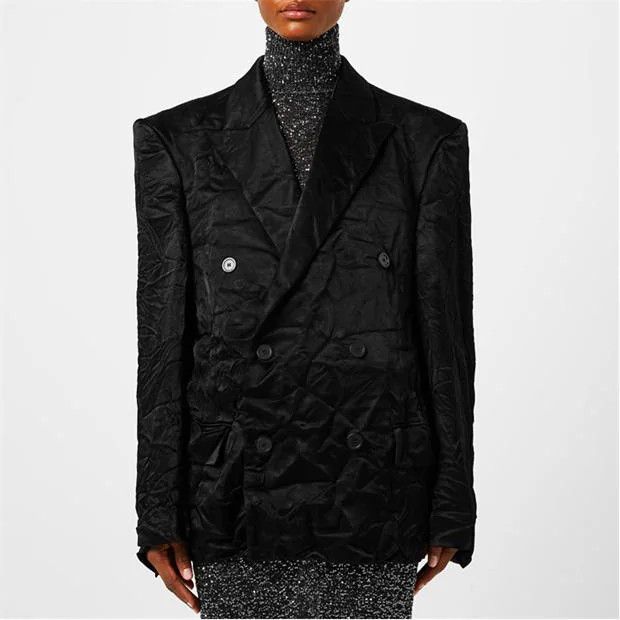 Balenciaga o1g2r1mq0924 Double Breasted Crinkled Jackets in Black Size M / US 6-8 / IT 42-44 - 3 Thumbnail